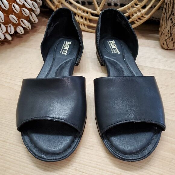 Born Escif D'Orsay Womens 6 Med Open Toe Flats Shoes Leather Black Comfort EUC - Picture 2 of 11